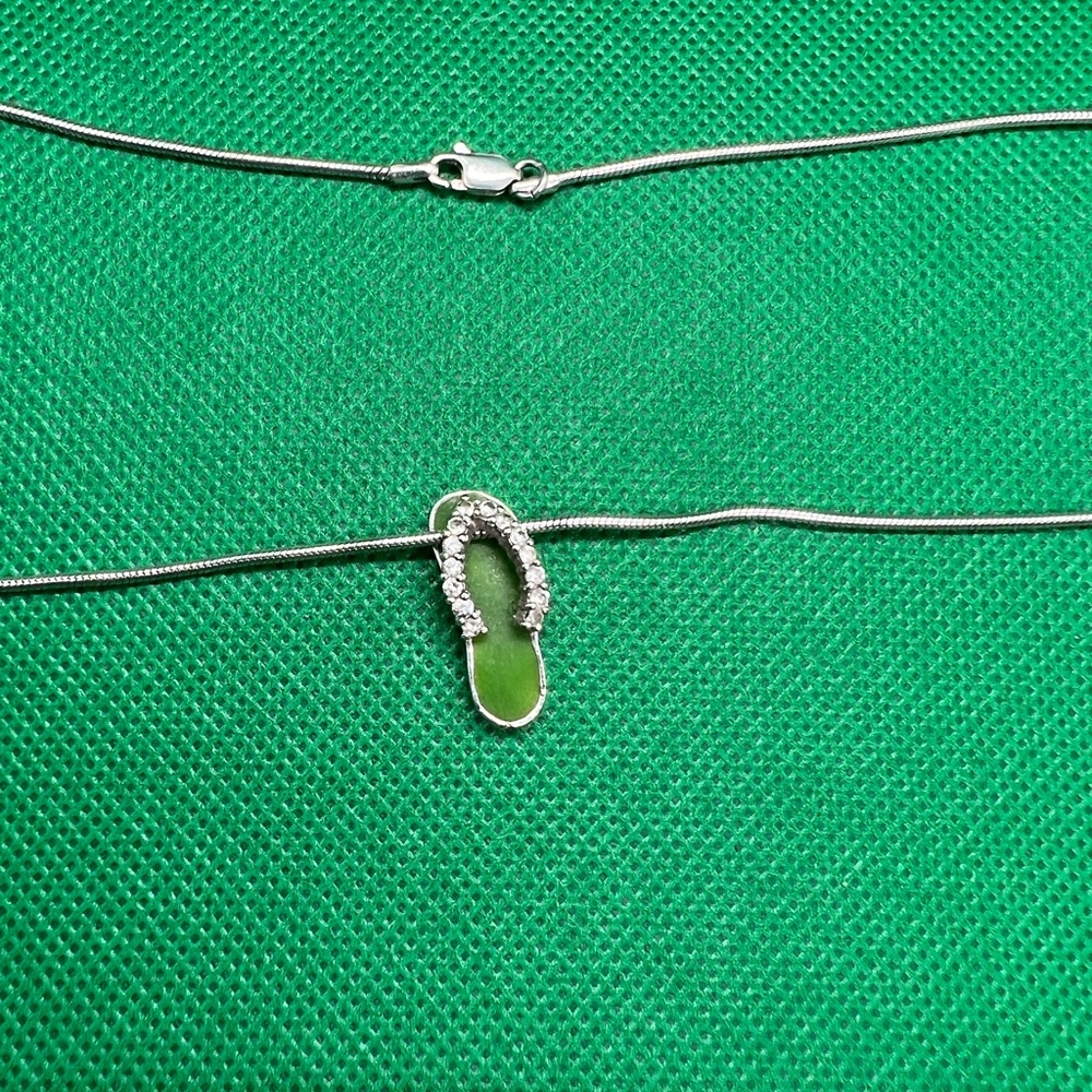 New Sterling Silver Crystal Green Flip Flop Necklace